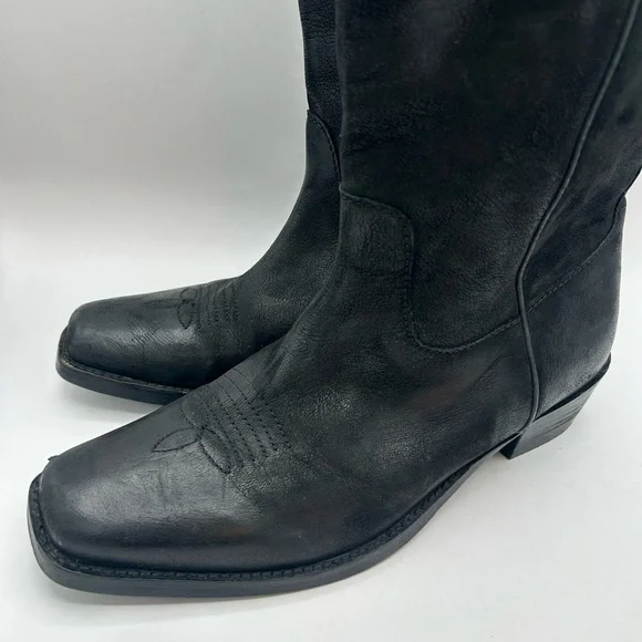 Vintage Foundry Aliza Cowboy Cowgirl campus riding boot black Leather square toe - Picture 14 of 17